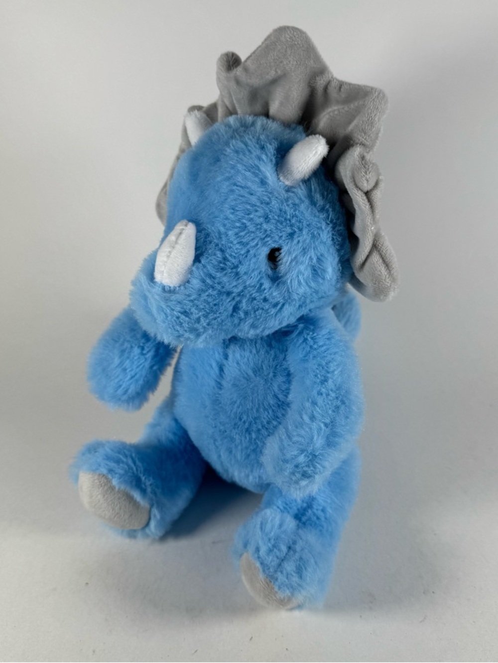 Vanlinny Plush Dinosaur Triceratops 8" Blue White Grey Sitting Stuffed Animal